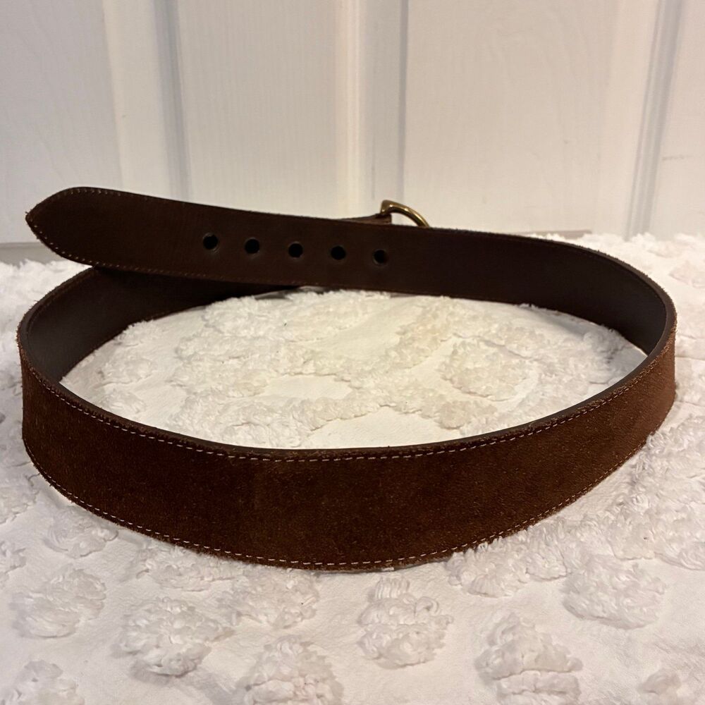 Vtg Women’s Coach Brown Suede Brass Grommet Belt Brass Buckle Size Medium - Picture 4 of 12